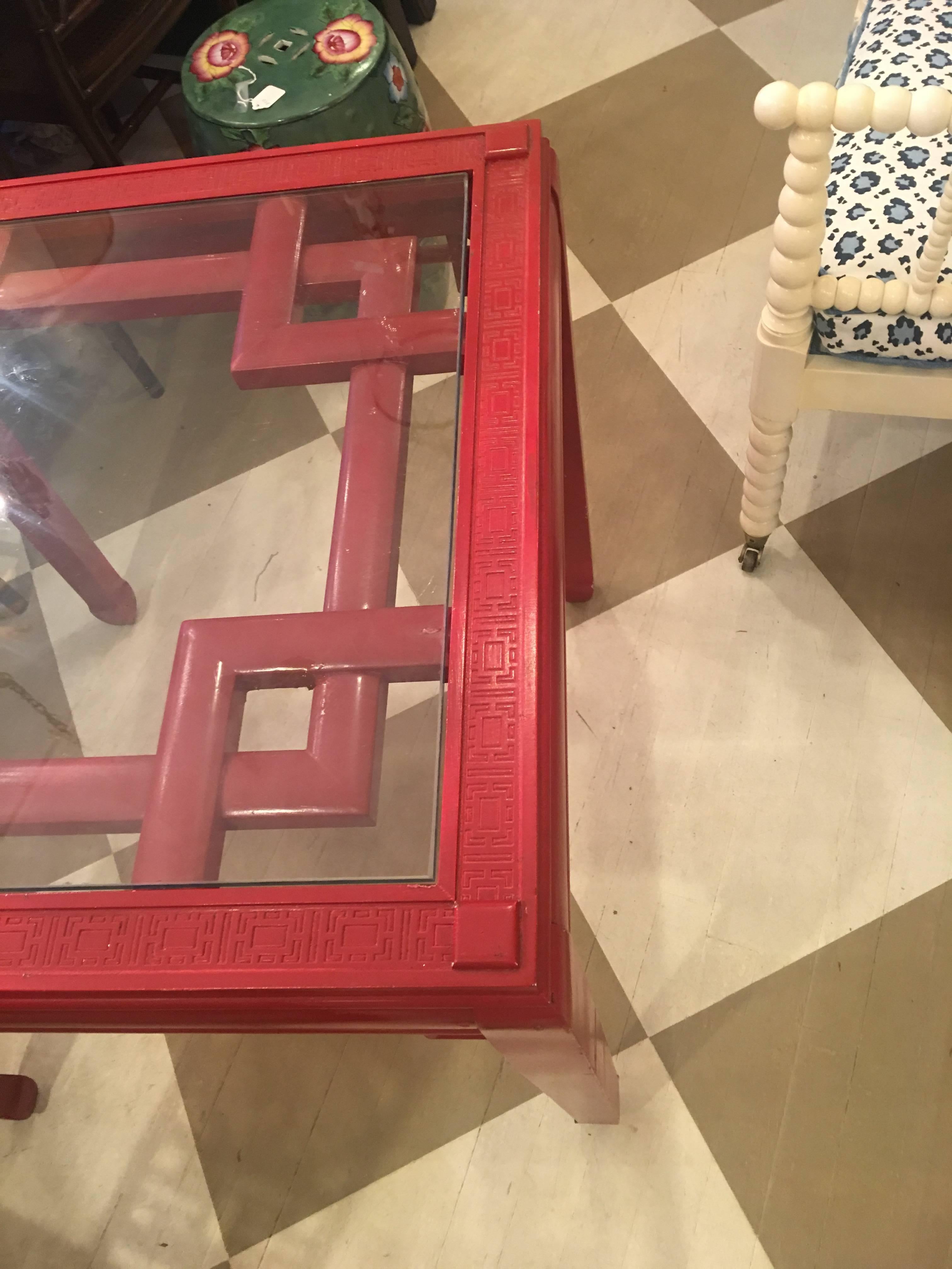 20th Century Midcentury American Chinese Chippendale Style Red Lacquered Square Table