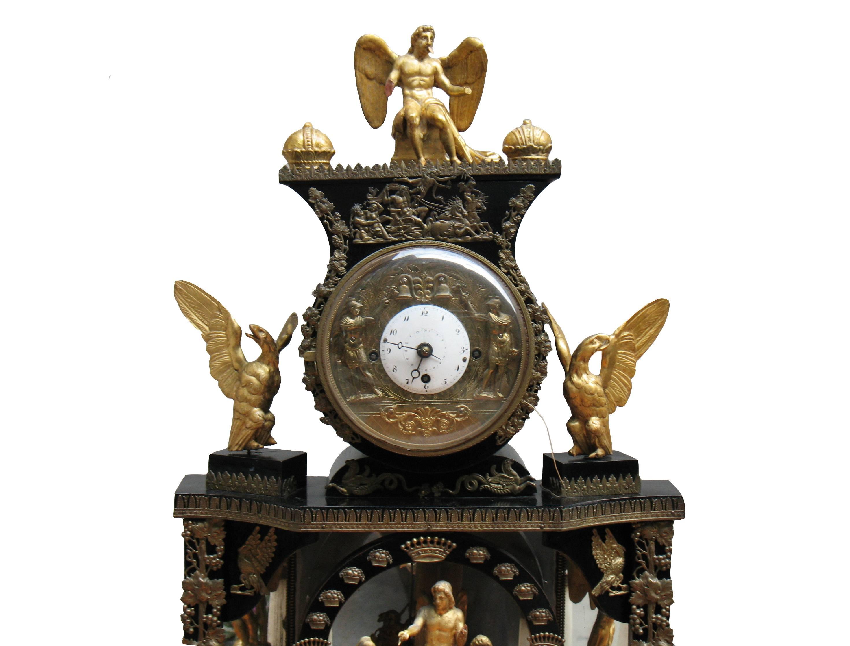 Austrian Viennse Biedermeier Dedicated Emperor Mantel Clock For Sale