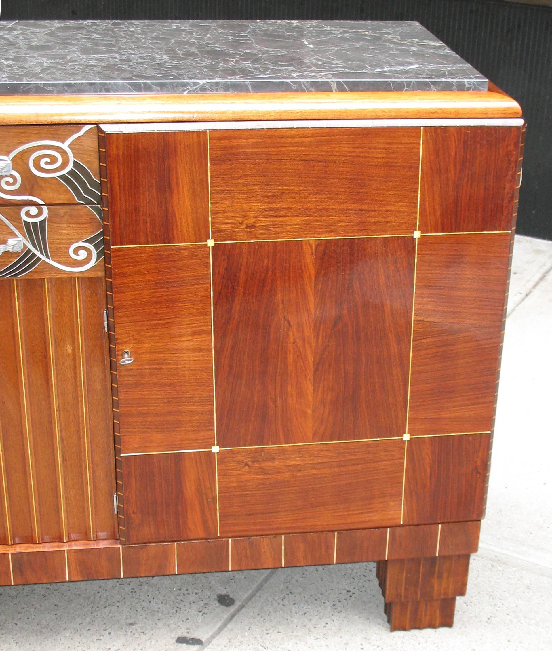 Inlay Pewter and Ivory Inlaid French Art deco Buffet For Sale