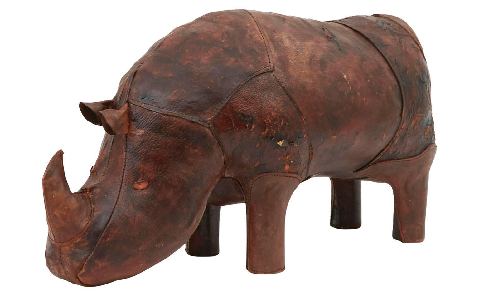 antique leather rhino footstool