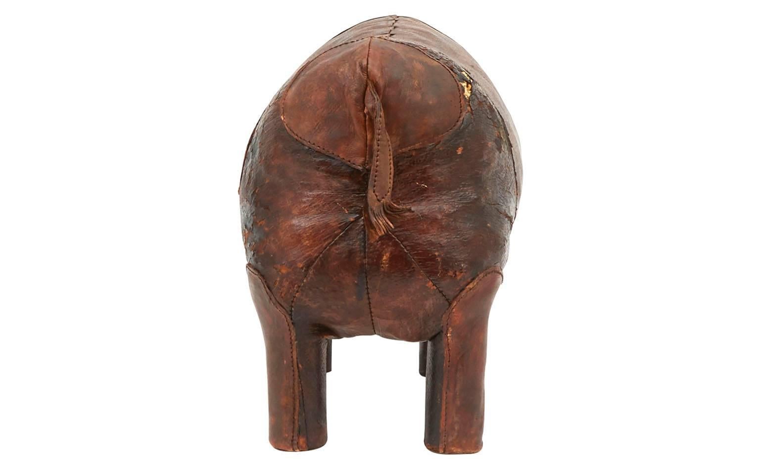 Vintage Leather Rhino Footstool In Good Condition In Chicago, IL