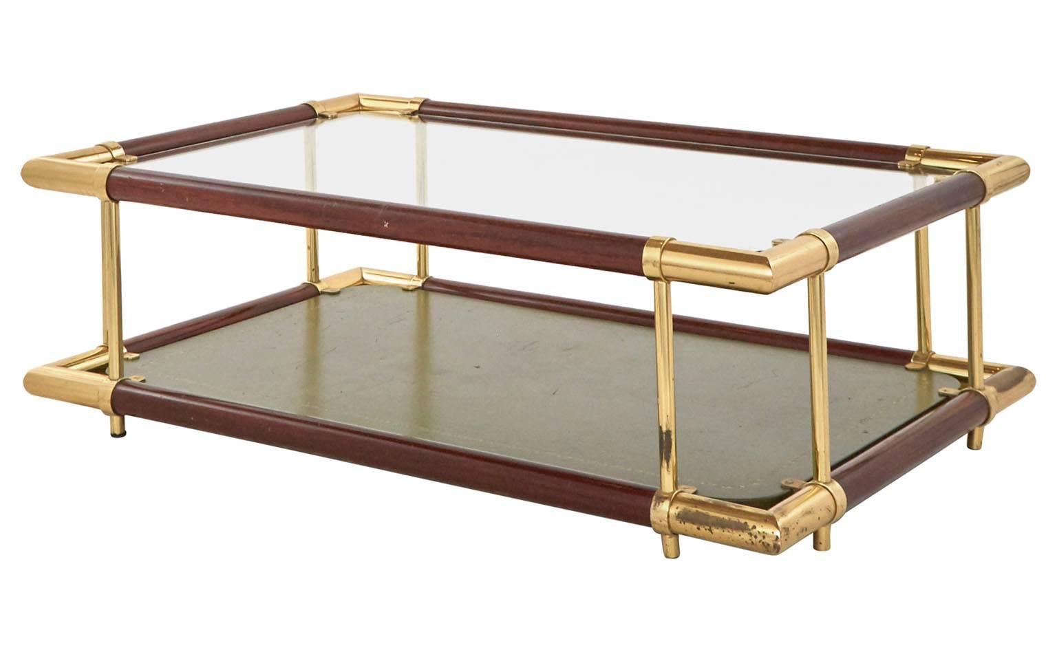 Spanish Vintage Brass and Wood Coffee Table