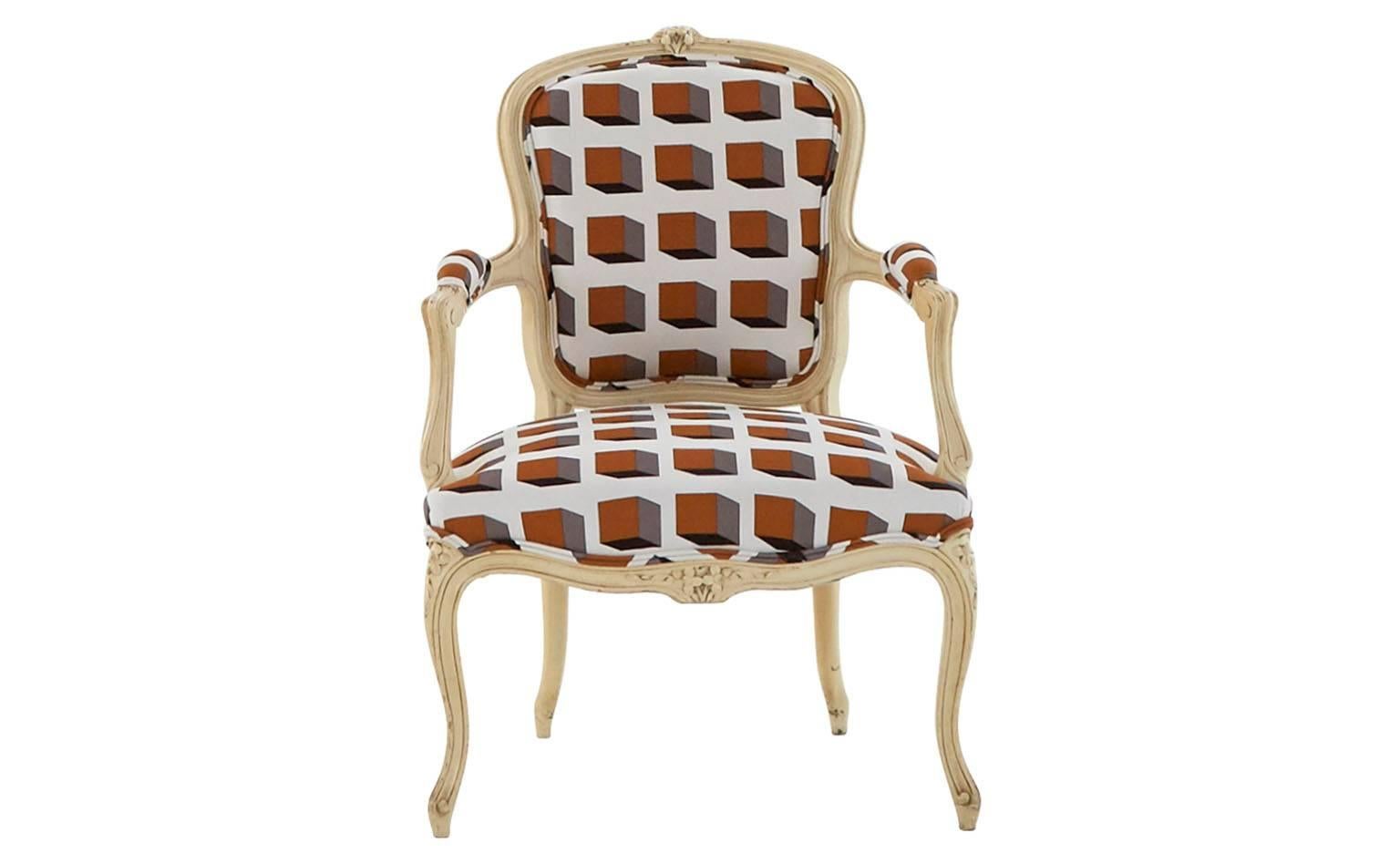 Hand-Painted Gaston y Daniela Cotton French Ivory Armchair