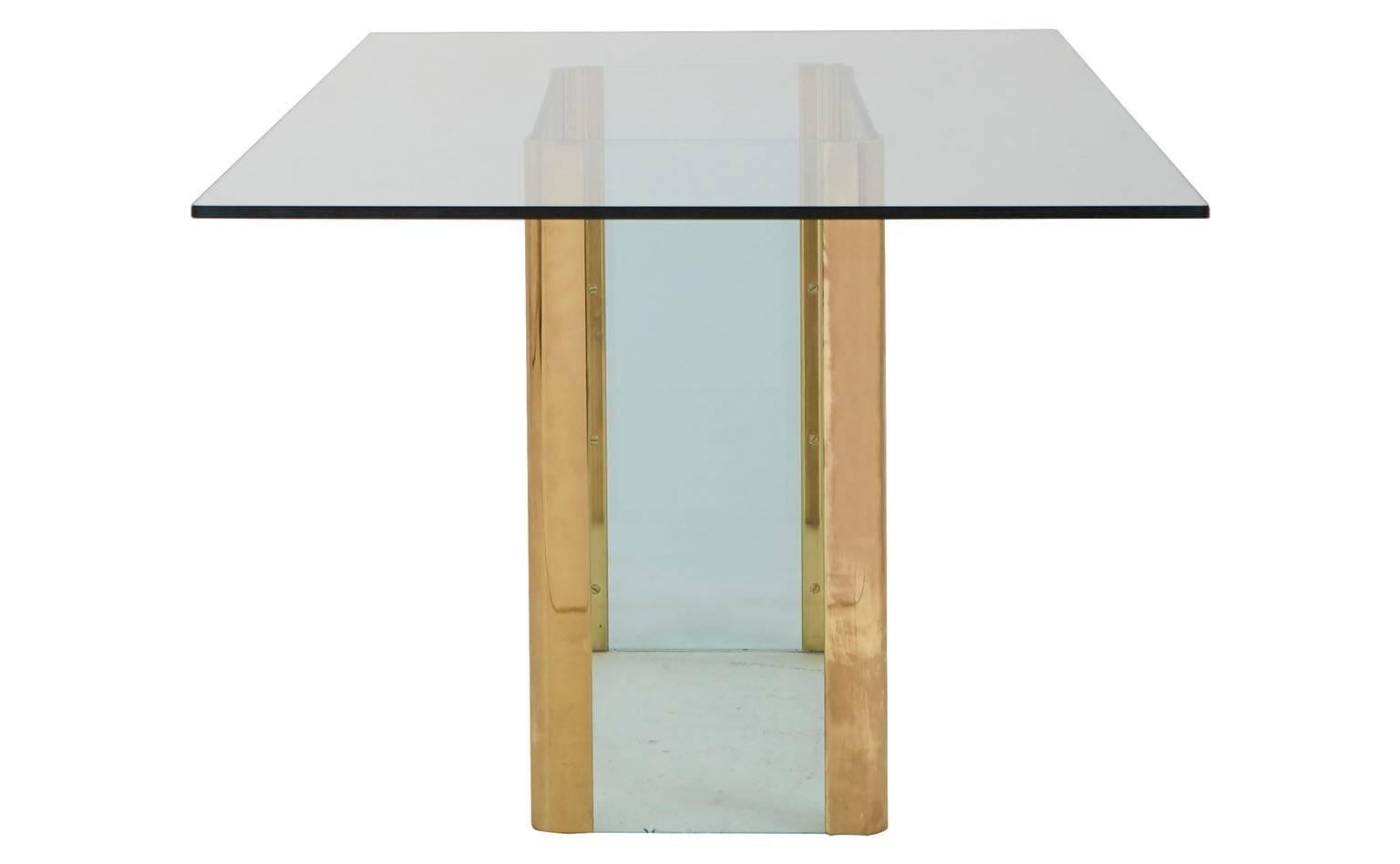 Glass and Brass Dining Table in the Style of Pace In Good Condition In Chicago, IL