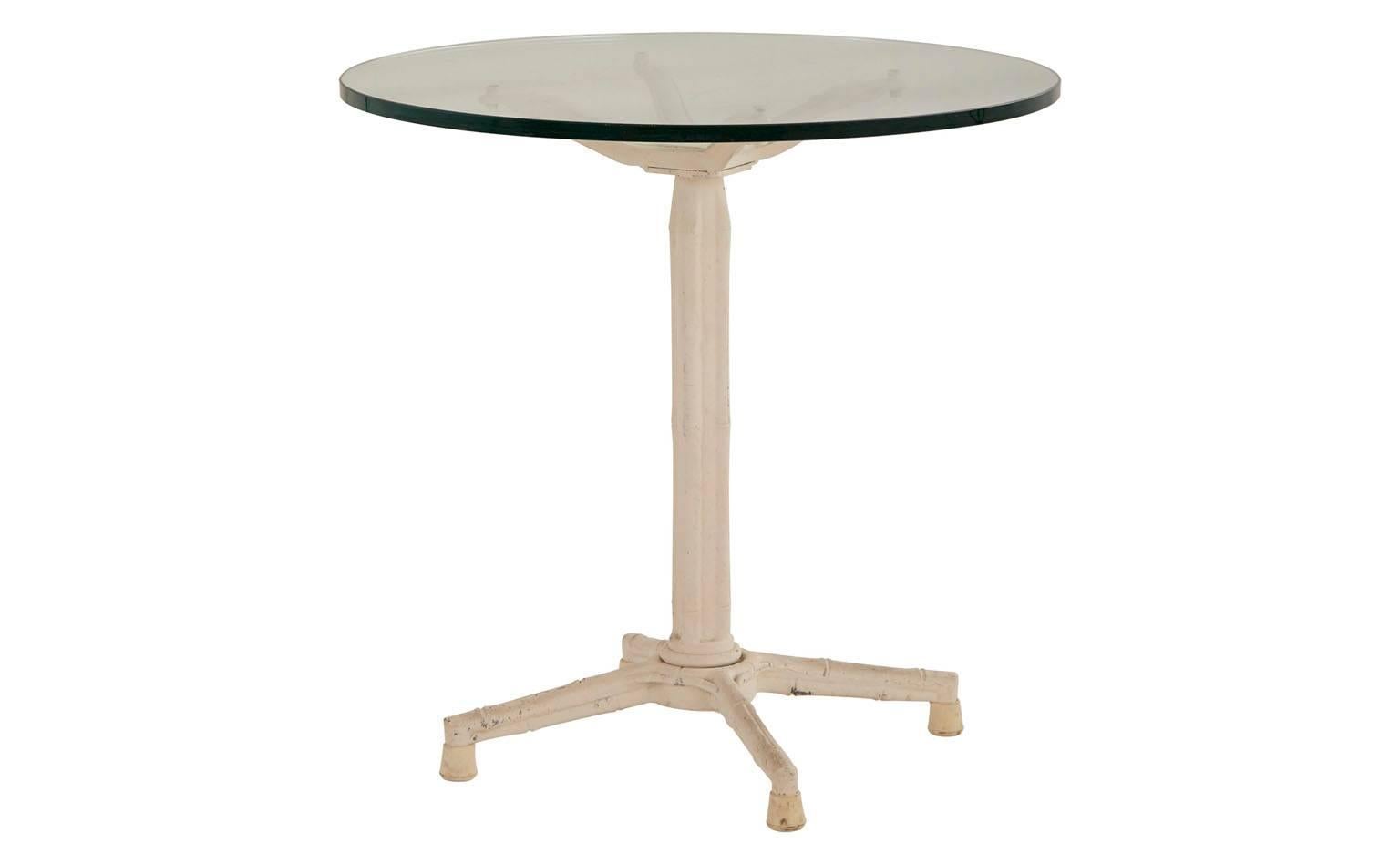 American Classical Faux Bamboo Bistro Glass and Metal Table