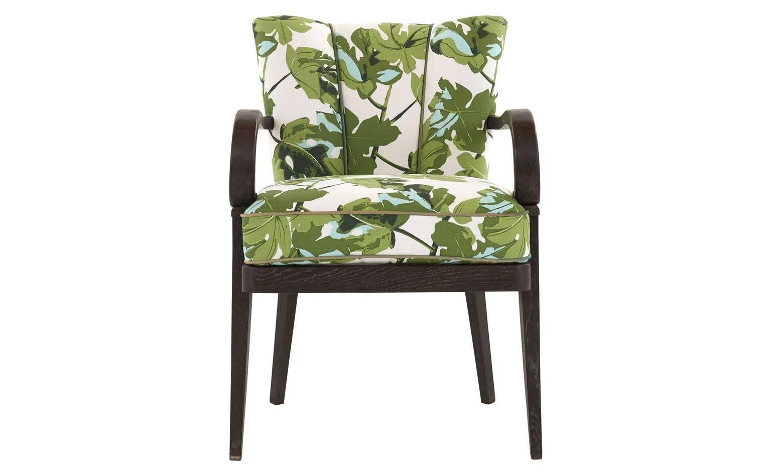 Reupholstered in Peter Dunham fig leaf linen
Original cord trim
Cerused wood frame
Early 20th century,
France

Dimensions:
Overall: 22.5'W x 26.75'D x 31.75'H 
Seat depth 18.5'D 
Seat height: 20.25'H