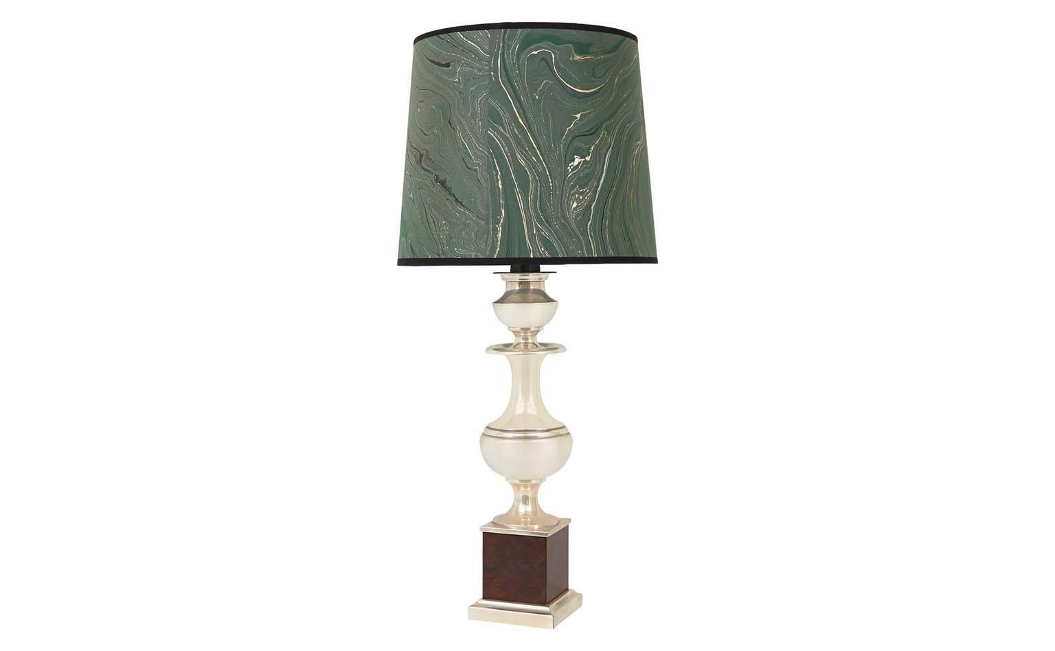 20th Century Silver and Marbled Paper French Lamp In Good Condition In Chicago, IL