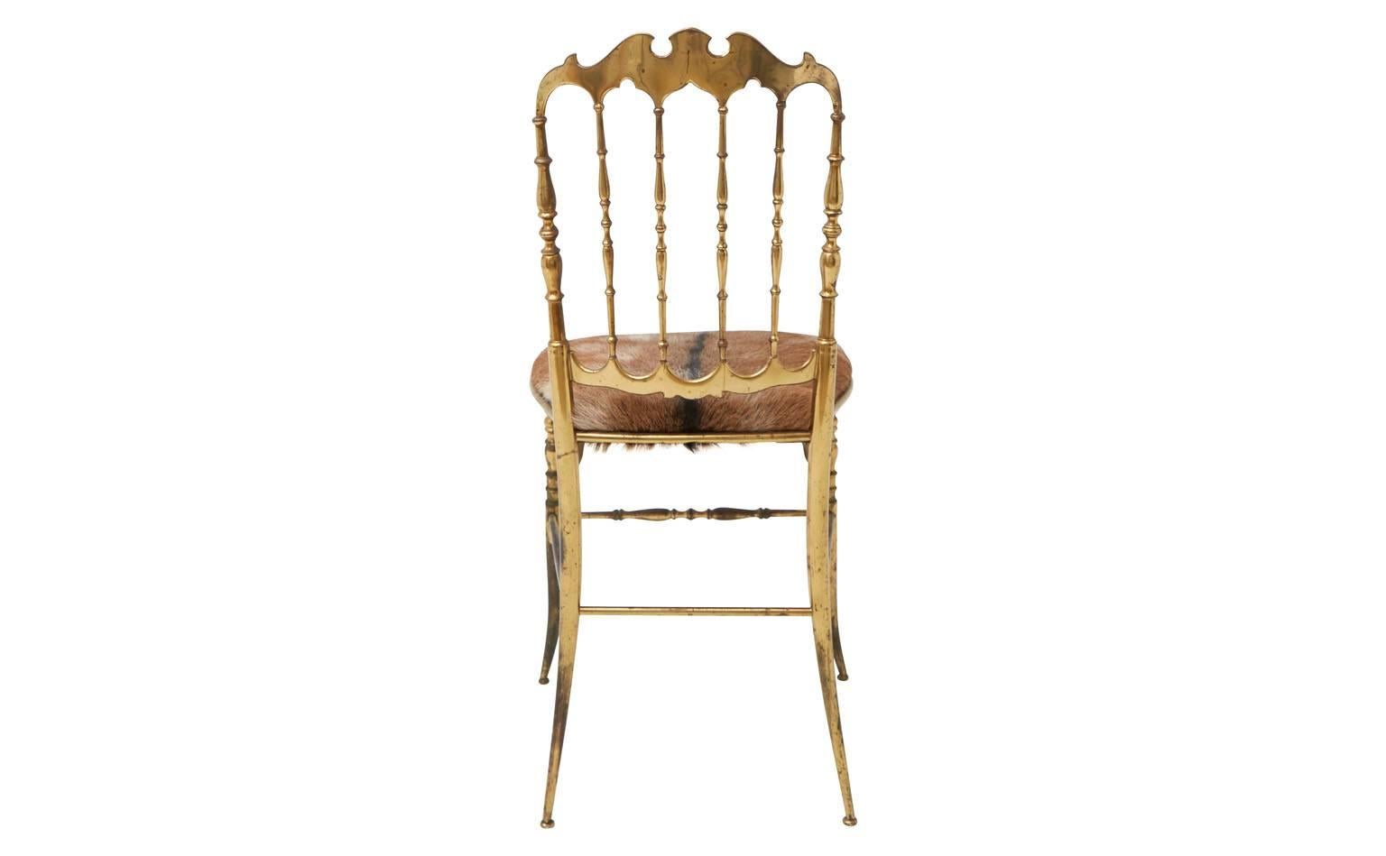 Brass Italian Chiavari Chair with Goat Hide In Good Condition In Chicago, IL