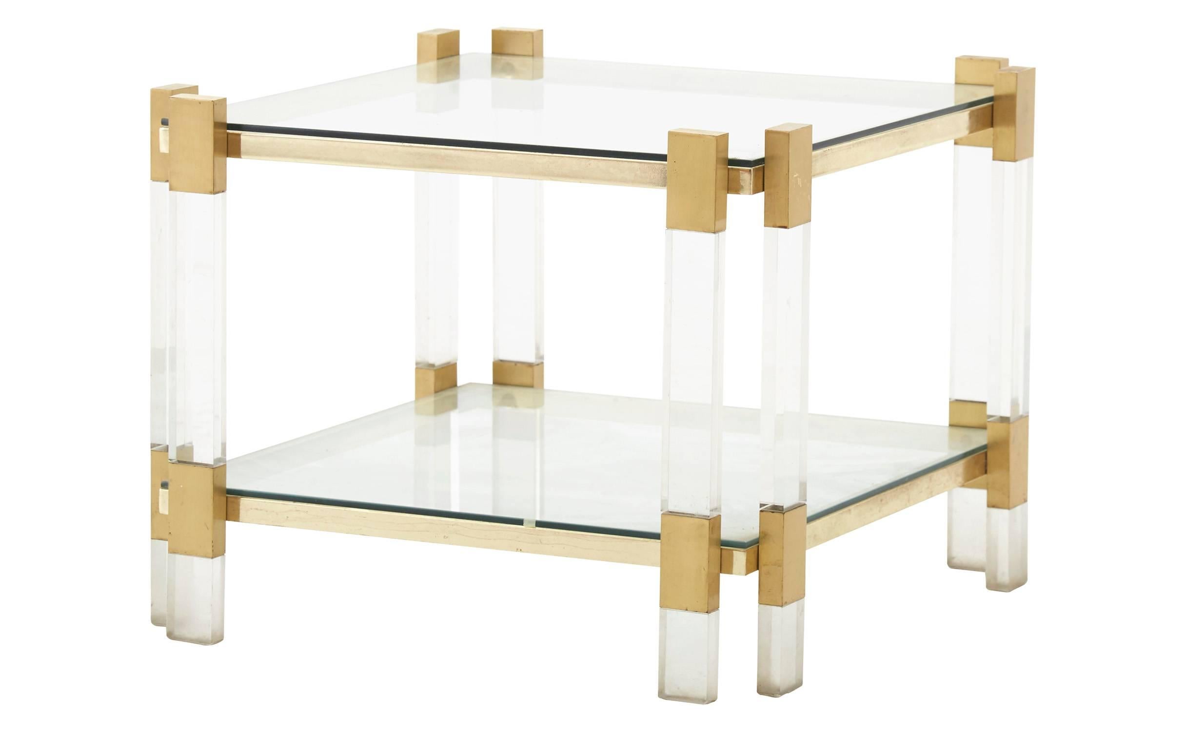 Mid-Century Modern Spanish Lucite and Brass Side Table 