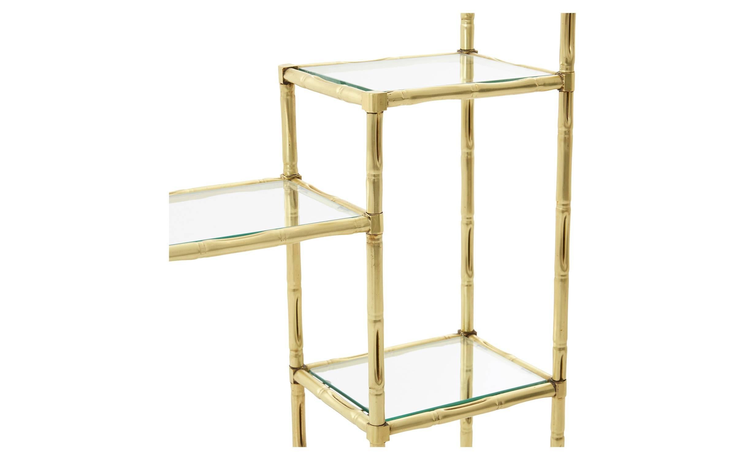 •faux brass bamboo 
•glass shelves
•20th century
•spain
•10'D x 31.25'W x 67.5'H	