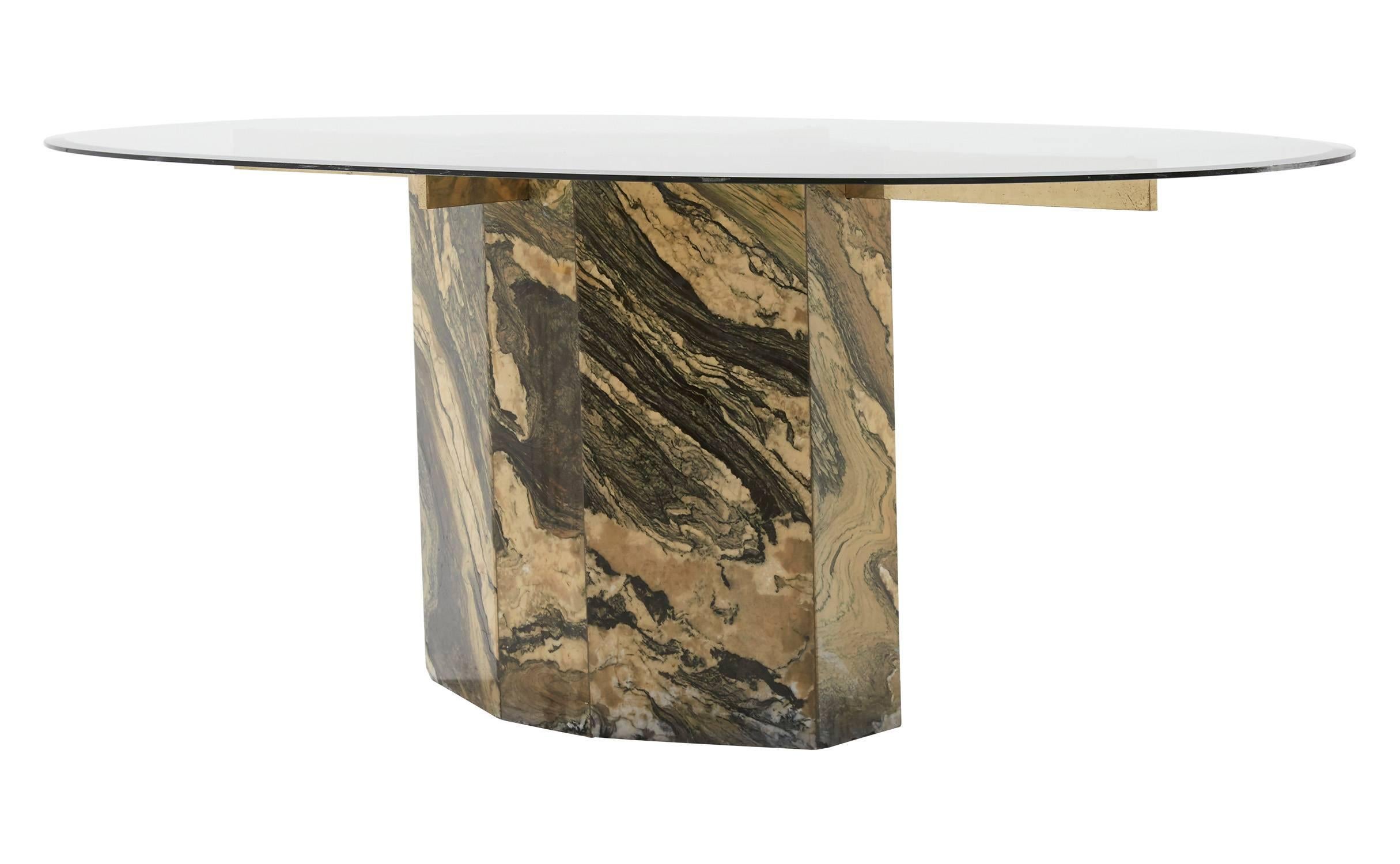 Mid-Century Modern Stone Glass Top Dining Table