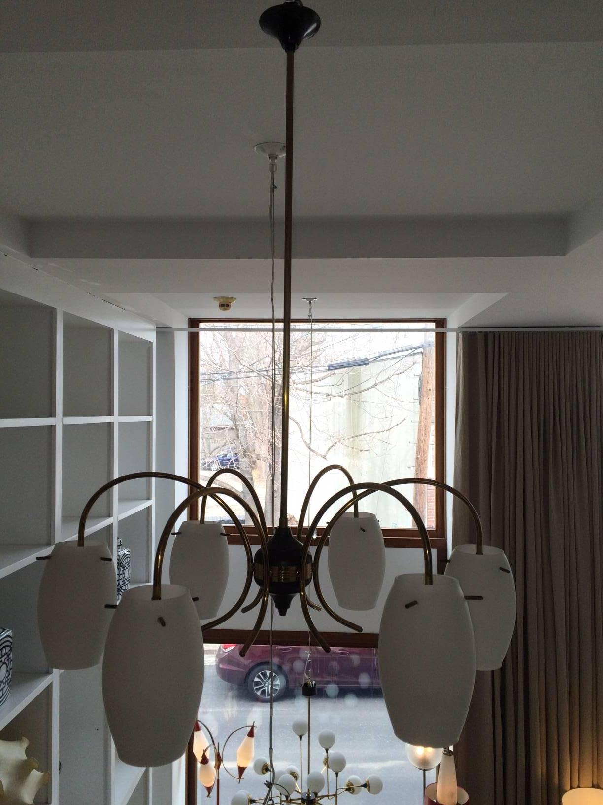 Mid-Century Modern Vintage Italian Six-Arm Brass Chandelier For Sale