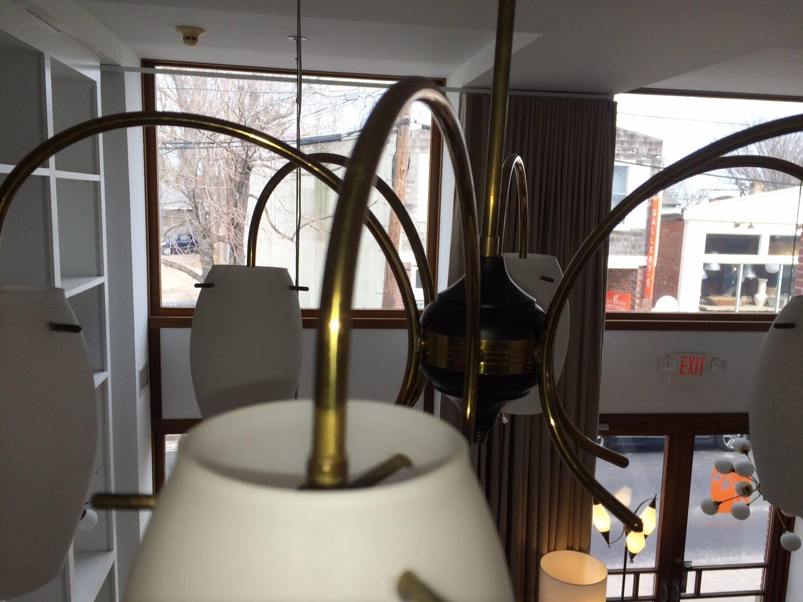 Vintage Italian Six-Arm Brass Chandelier In Good Condition For Sale In Sag Harbor, NY