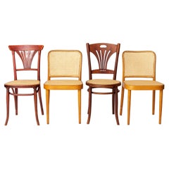 Set of 4 Restored Viennese Café Chairs – Early 20th Century, Hand-Caned Seats