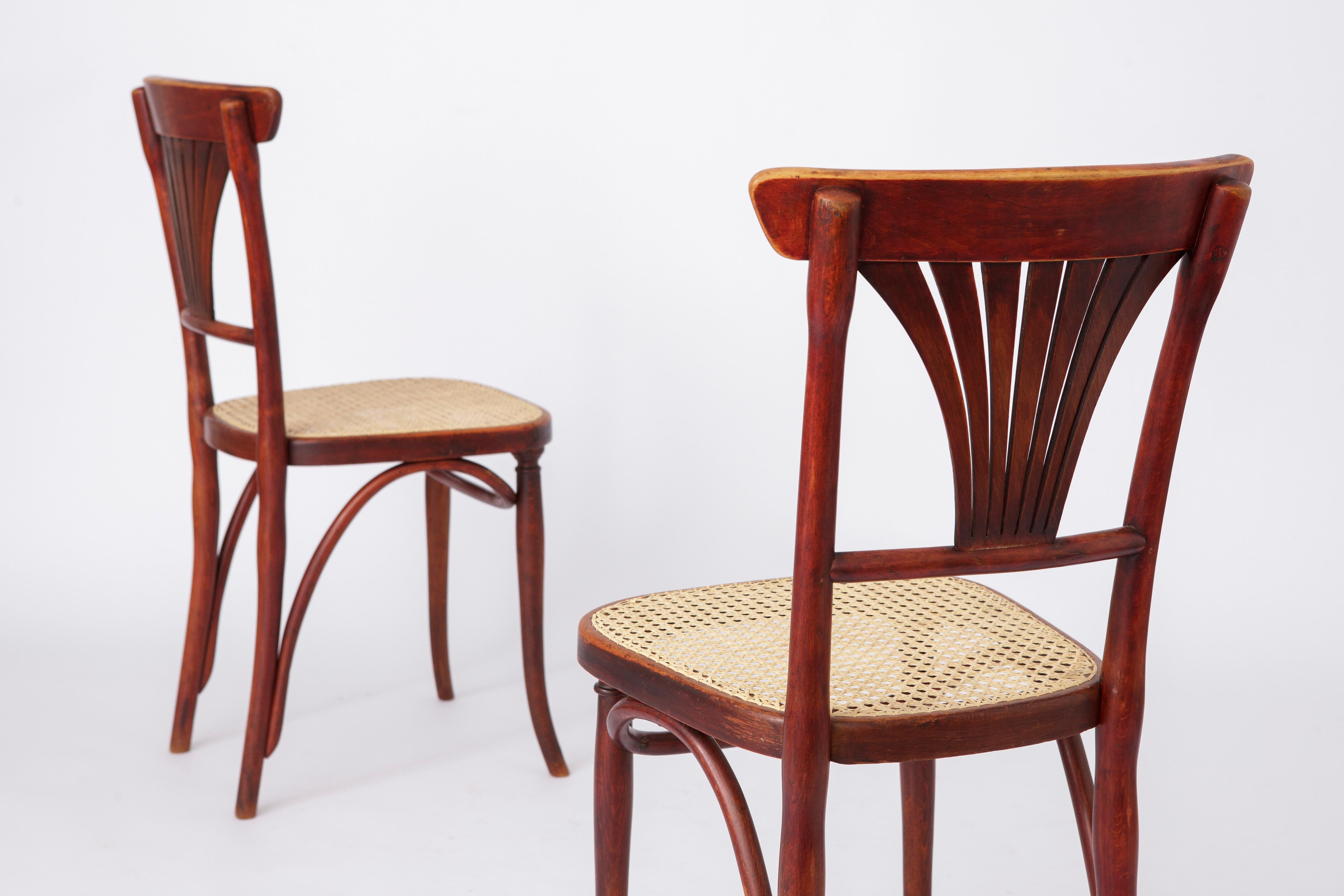 Set di 4 sedie da caffè viennesi restaurate - inizio XX secolo, sedute incorniciate a mano in vendita 7