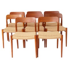 Großes Set aus 8 Teakholz-Esszimmerstühlen von Niels Otto Møller – Modell 75 (1950er Jahre), dänisch