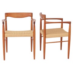 Pair of H.W. Klein Armchairs for Bramin  Danish Teak & Paper Cord Chairs  1960