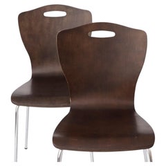Pair of Vintage Plywood Dining Chairs, 1980s German Design, Metal Legs