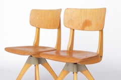 Pair of Vintage Casala Swivel Chairs, 1970s German Industrial Beechwood Chairs