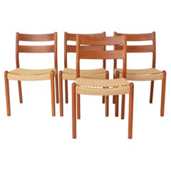 Set of 4 Danish Teak Dining Chairs by EMC Møbler, Danish Cord, Denmark 1960s–70s