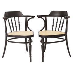 Pair of Bentwood Armchairs, Black Beechwood & Vienna Cane Seats, 1990s Vintage