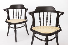 Pair of Bentwood Armchairs, Black Beechwood & Vienna Cane Seats, 1990s Vintage