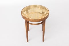 Vintage Bentwood Stool with Vienna Cane Seat, 1950s–1960s, Beechwood Rattan