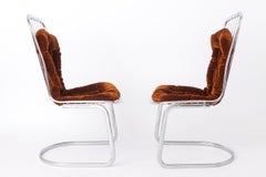 Set of 6 Italian Chrome Cantilever Dining Chairs, Gastone Rinaldi, 1970s