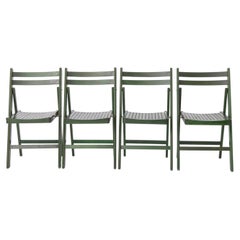 Set of 4 Vintage Green Folding Chairs, German Beech Wood Chairs, 1960s–1970s