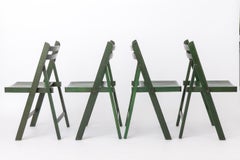 Set of 4 Vintage Green Folding Chairs, German Beech Wood Chairs, 1960s–1970s
