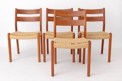 Set of 6 EMC Møbler Solid Teak Dining Chairs, Danish Cord, Denmark 1960s