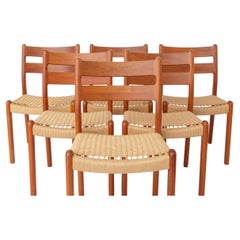 Set of 6 EMC Møbler Solid Teak Dining Chairs, Danish Cord, Denmark 1960s