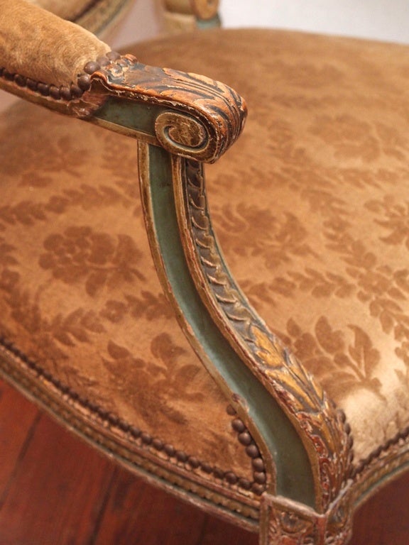 Brass Pair of Louis XVI Fauteuils For Sale