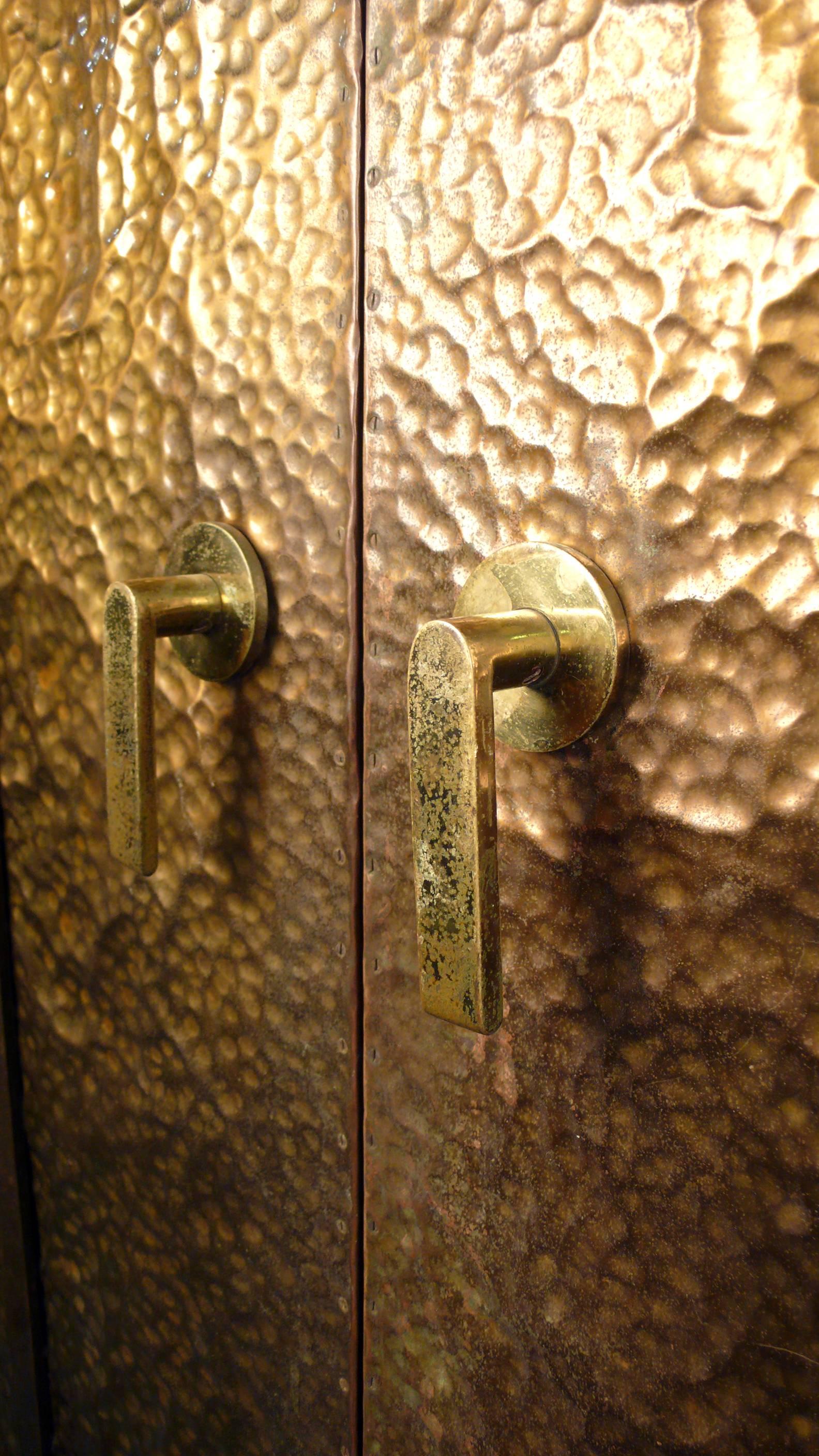 Mid-Century Modern Custom Hammered Brass Doors