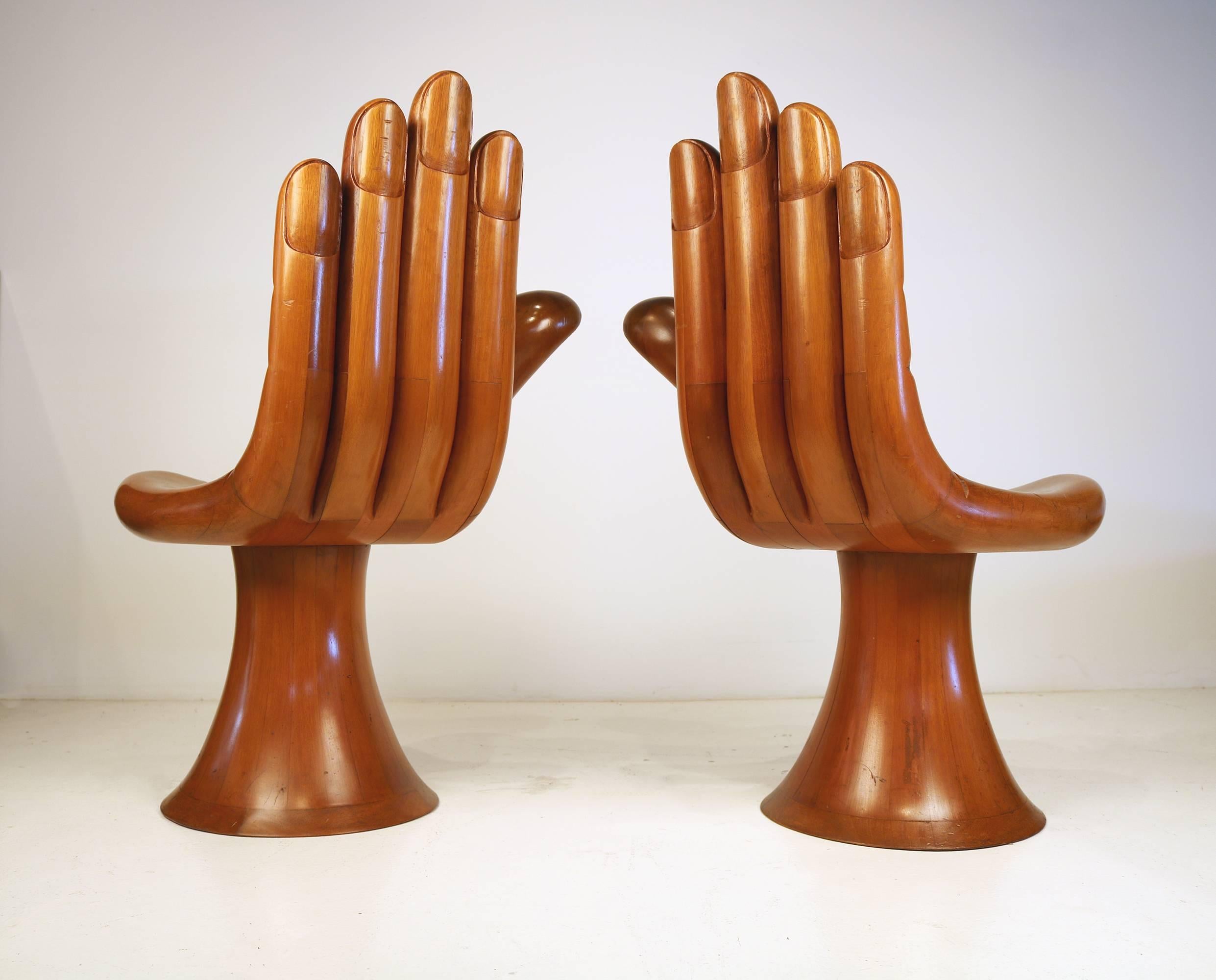 Mid-20th Century Pedro Friedeberg Natural Mahogany Right and Left Pair of Hand Chairs, Settee 