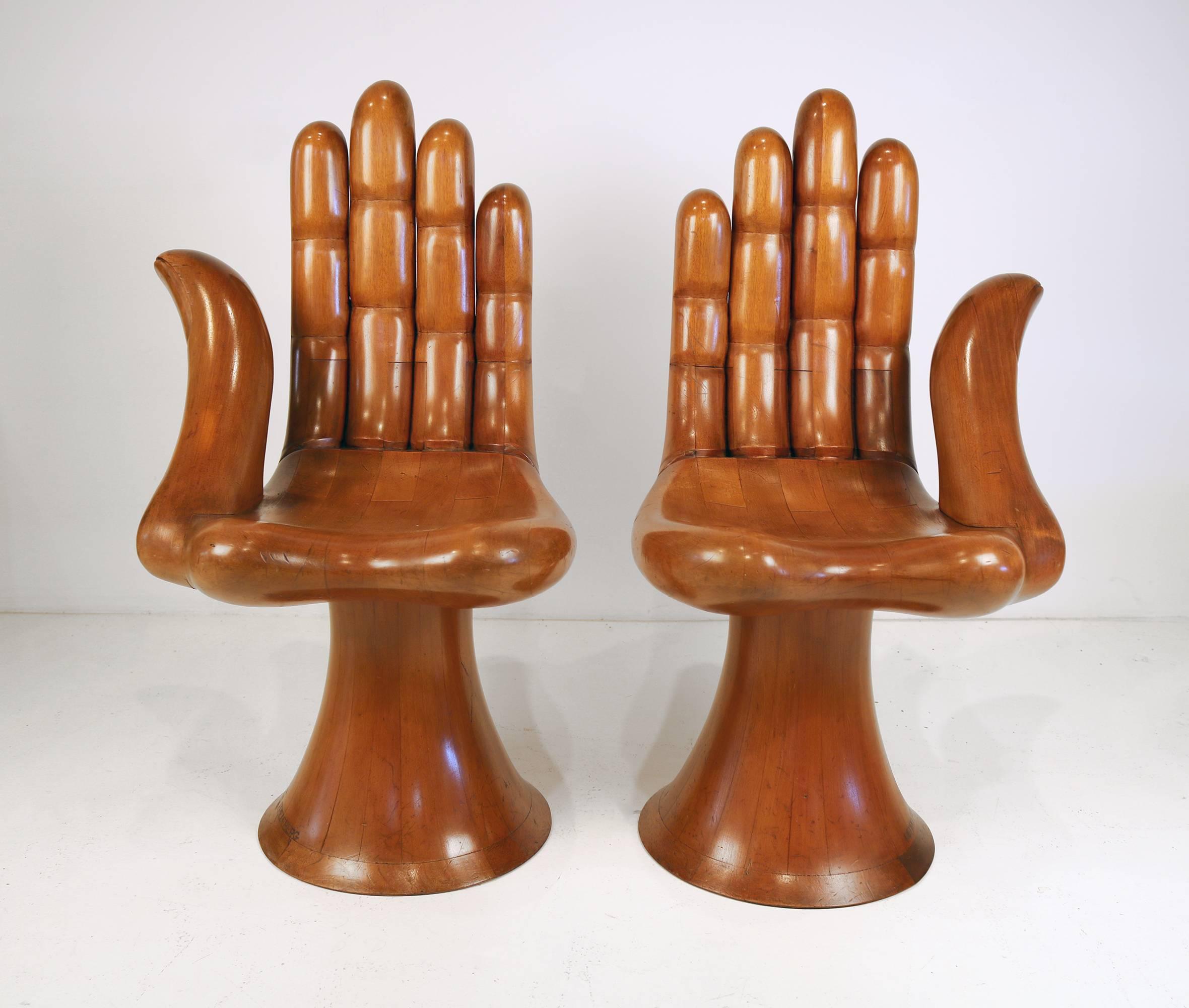 Mexican Pedro Friedeberg Natural Mahogany Right and Left Pair of Hand Chairs, Settee 