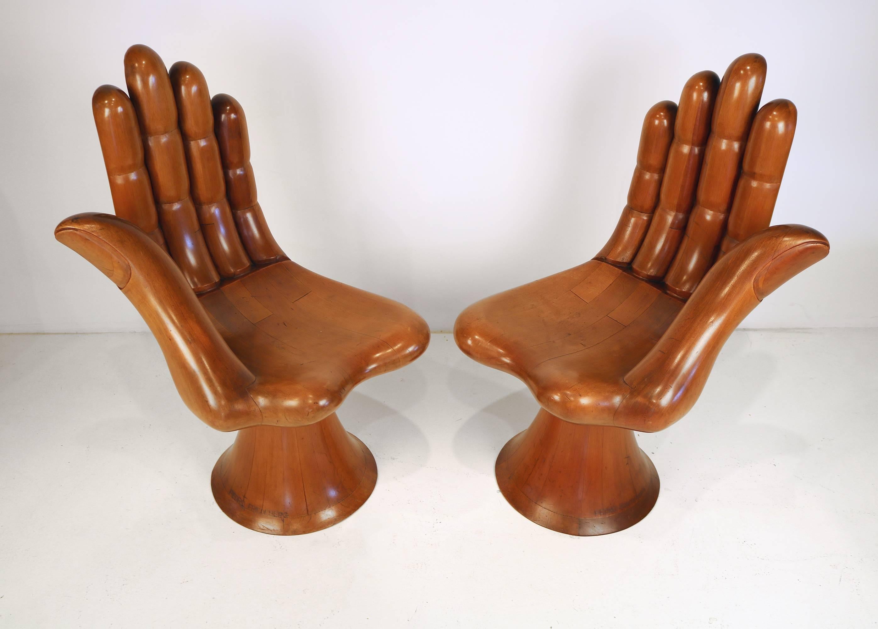 Mid-Century Modern Pedro Friedeberg Natural Mahogany Right and Left Pair of Hand Chairs, Settee 