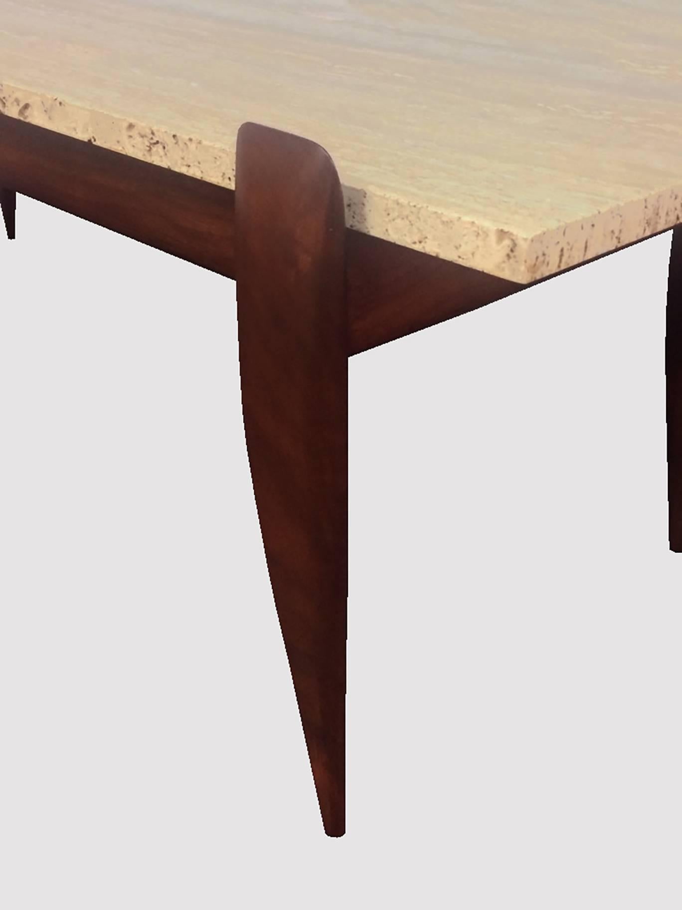 Mid-Century Modern Gio Ponti for M. Singer & Sons Walnut and Travertine Coffee Table
