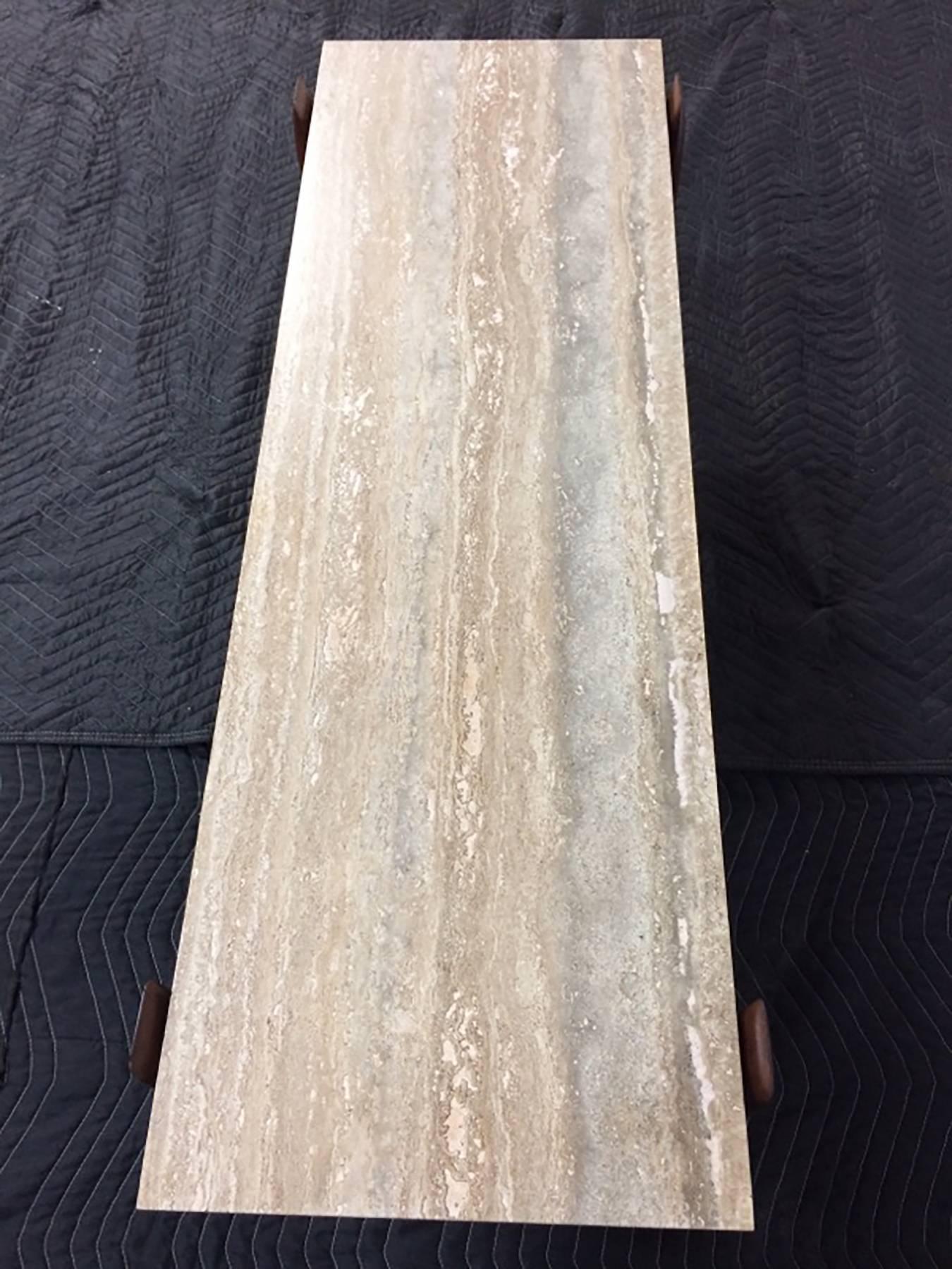 Gio Ponti for M. Singer & Sons Walnut and Travertine Coffee Table In Excellent Condition In Dallas, TX