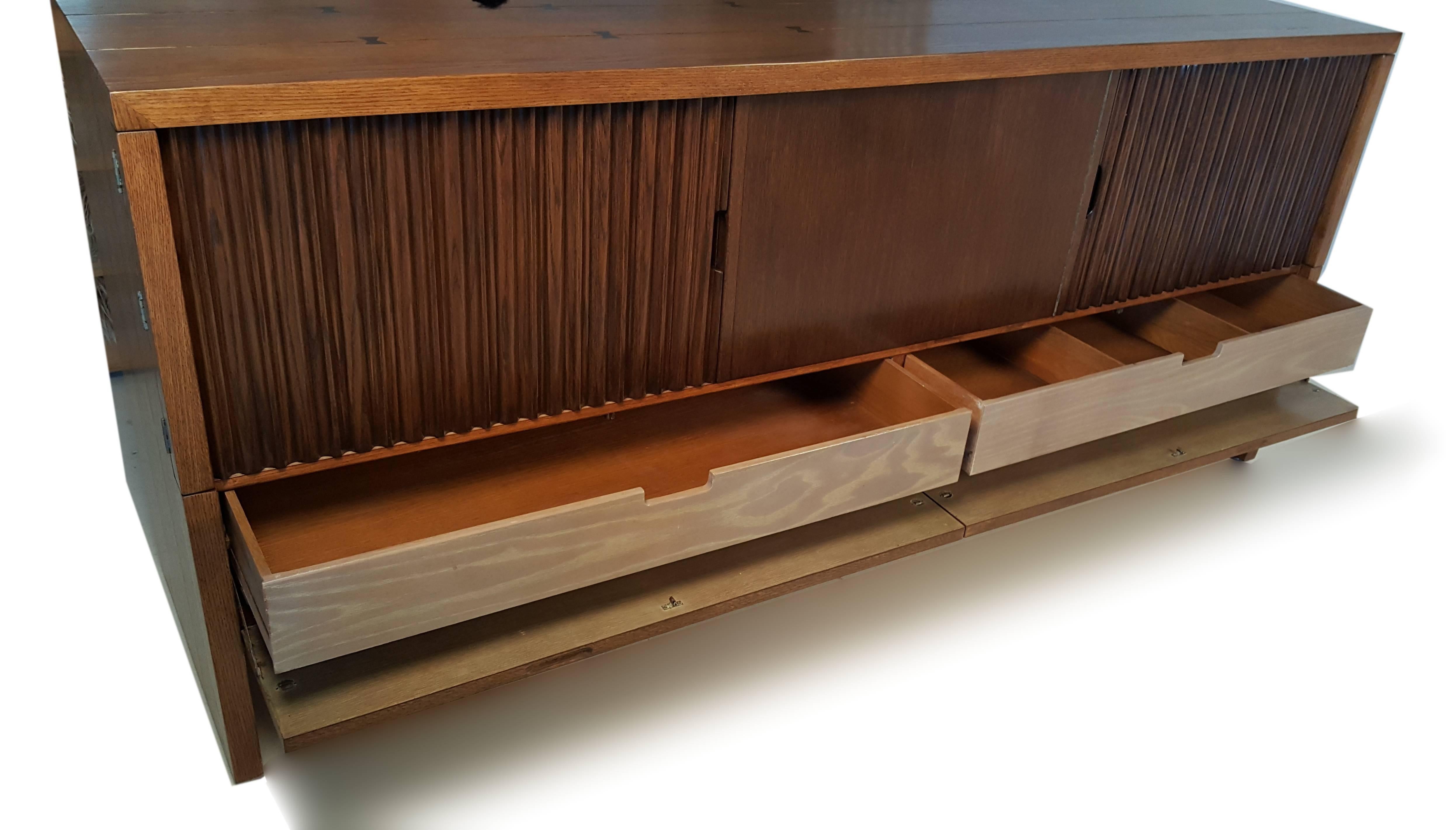 American Oak & Walnut Credenza with Butterfly Joinery by Harold Schwartz for Romweber 