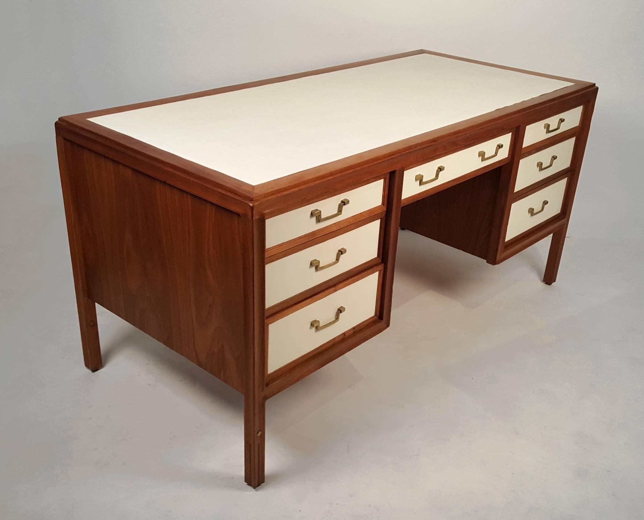 American Walnut Campaign Desk with Leather Top and Drawers by Gerry Zanck