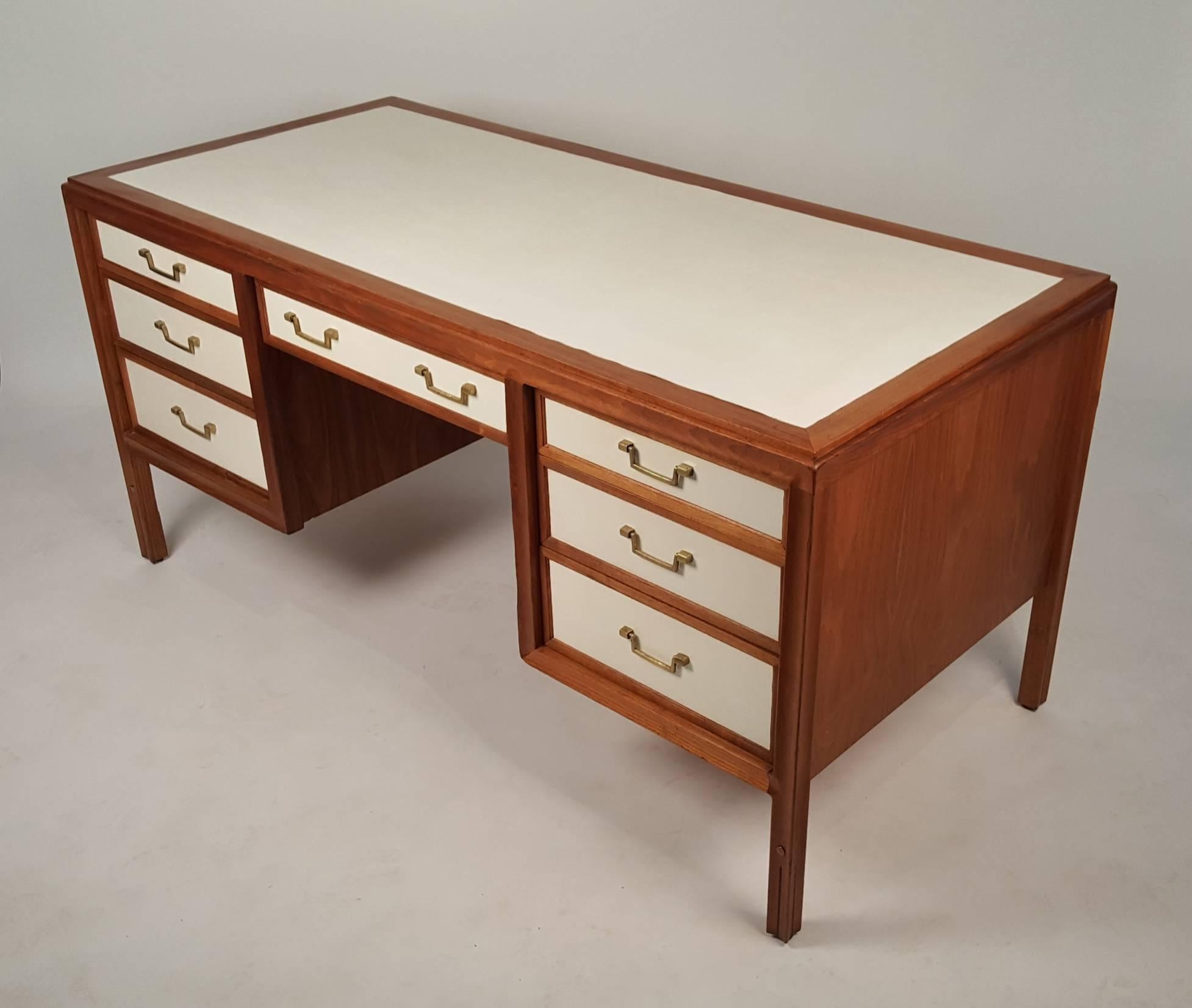 20th Century Walnut Campaign Desk with Leather Top and Drawers by Gerry Zanck