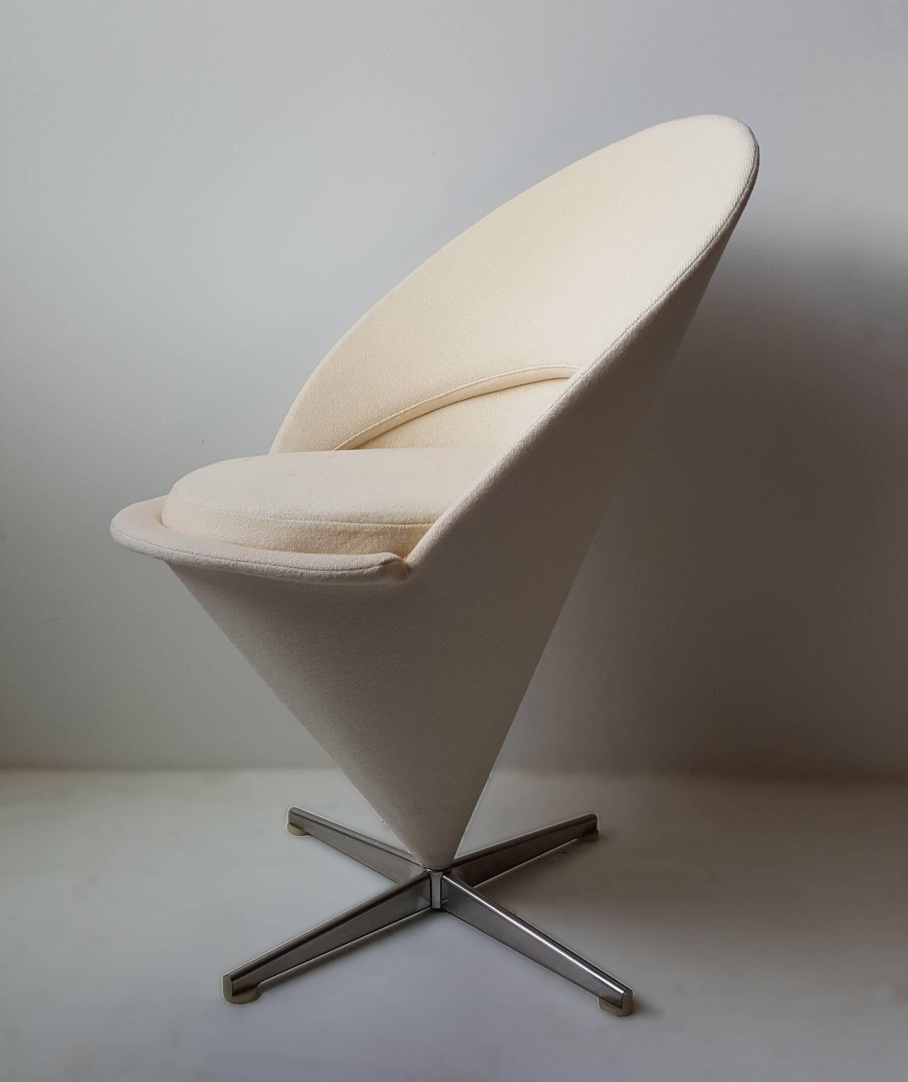  'Cone Chair' designed 1957 by Verner Panton. Chair is early production in very good original condition with the original wool upholstery. 