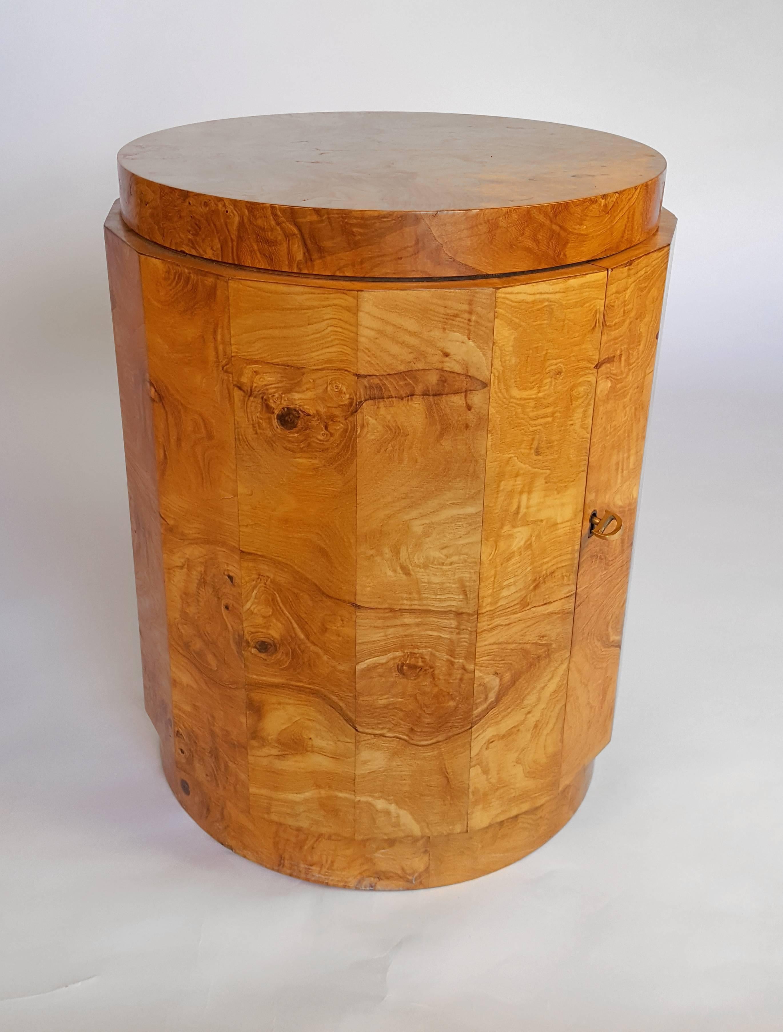 Mid-Century Modern Olive Burl Wood End Table by Edward Wormley with Secret Dry Bar with Lock 