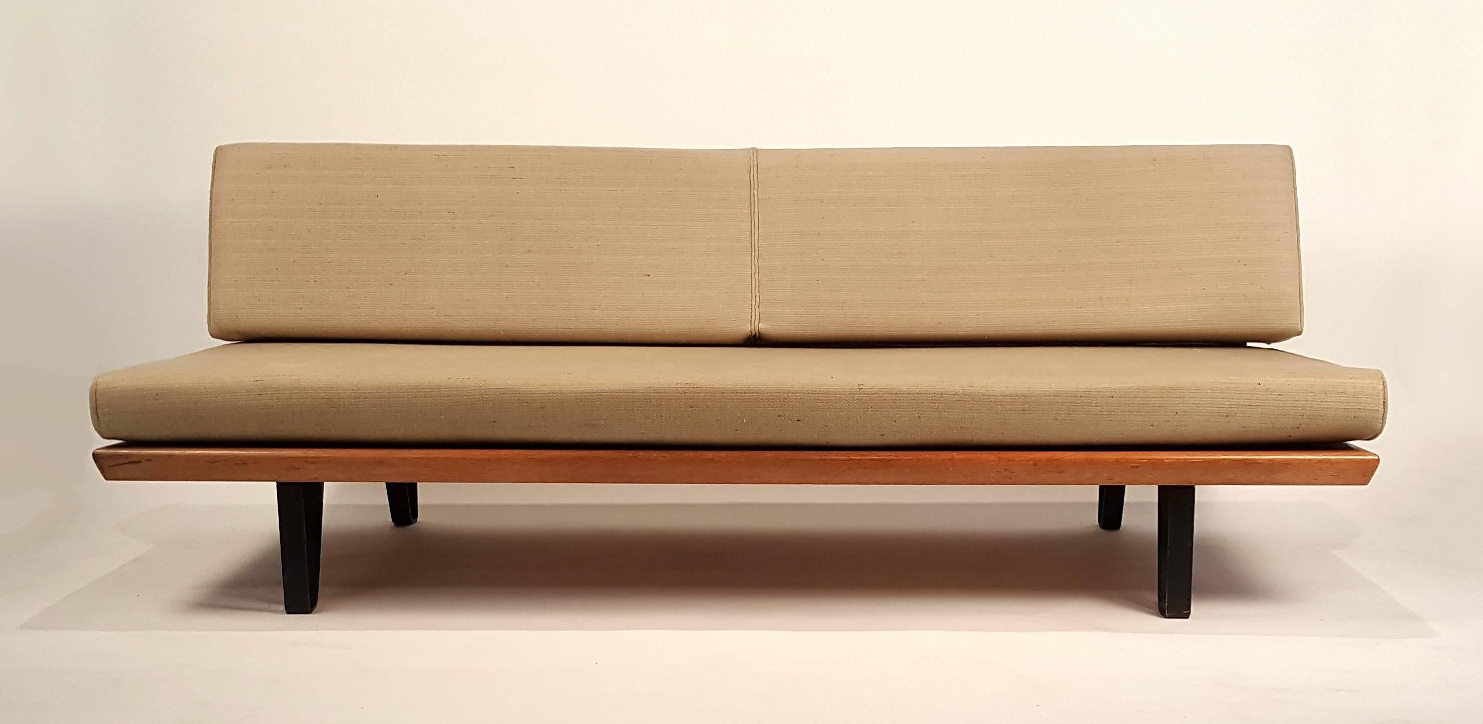 This unusual sofa was created in the early 1950s during the rise of the California Modernist Movement. When Joseph Eichler and Richard Neutra designing trend-setting architecture, Mel Bogart was the furniture and accessories that would fill these