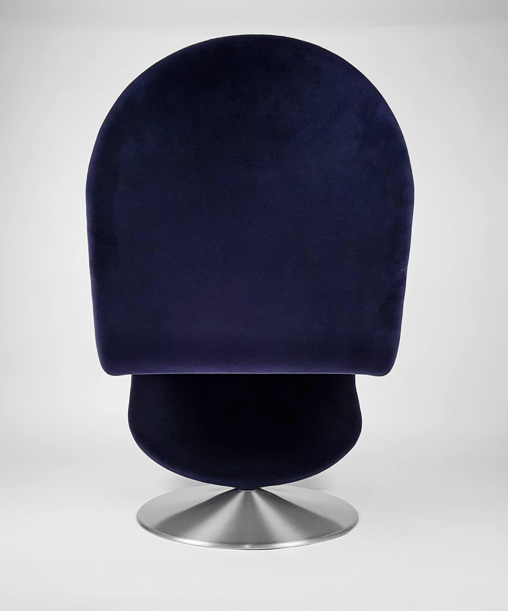 Mid-Century Modern Danish Modern Verner Panton 'System 123' Deluxe Lounge Chair in Blue Velvet