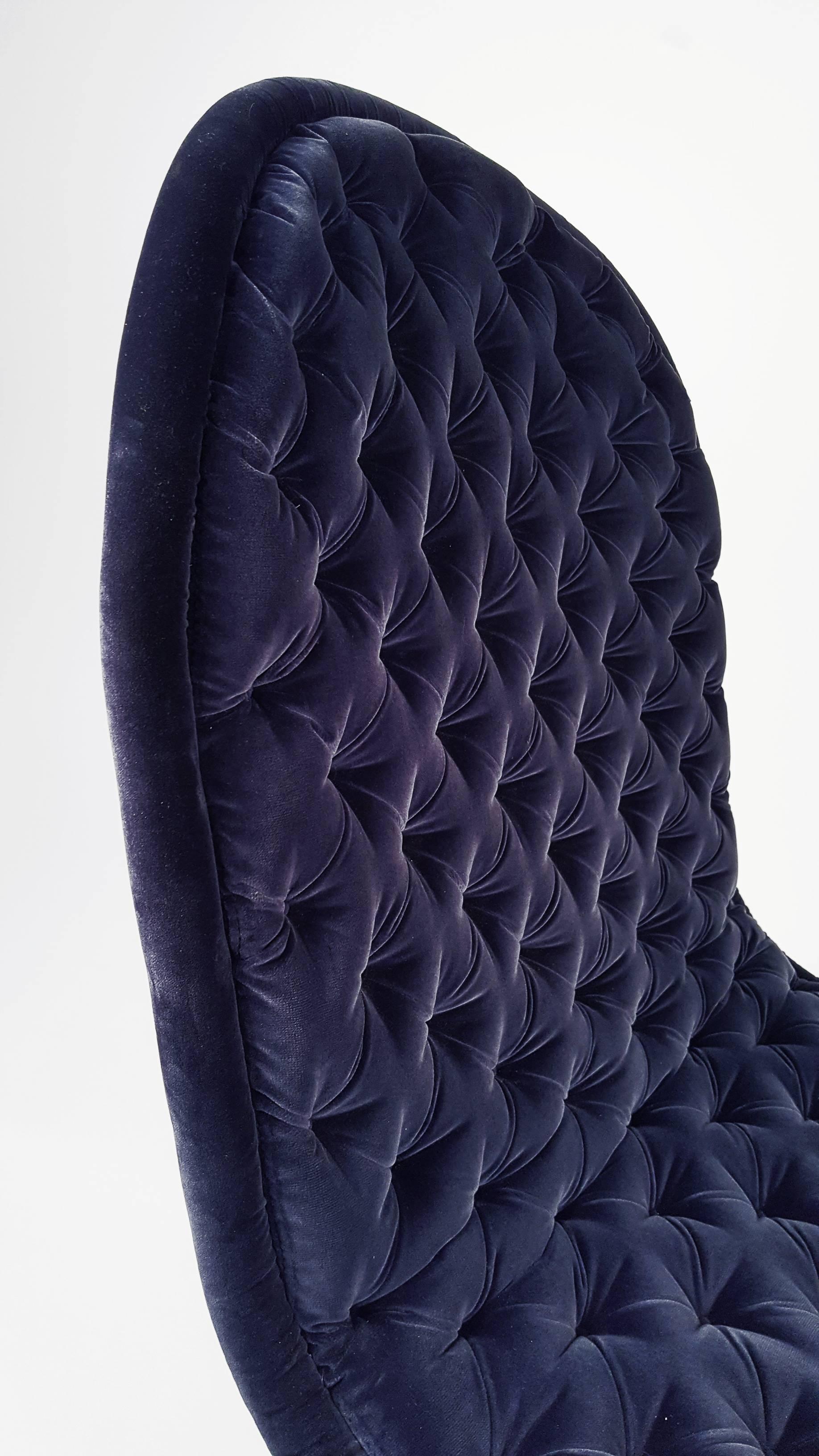 European Danish Modern Verner Panton 'System 123' Deluxe Lounge Chair in Blue Velvet