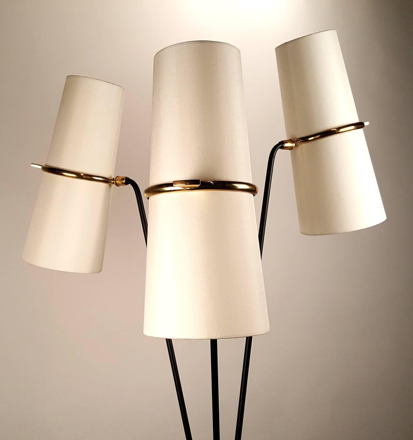 20th Century Elegant French Modernist Three-Arm Floor Lamp By Maison Lunel