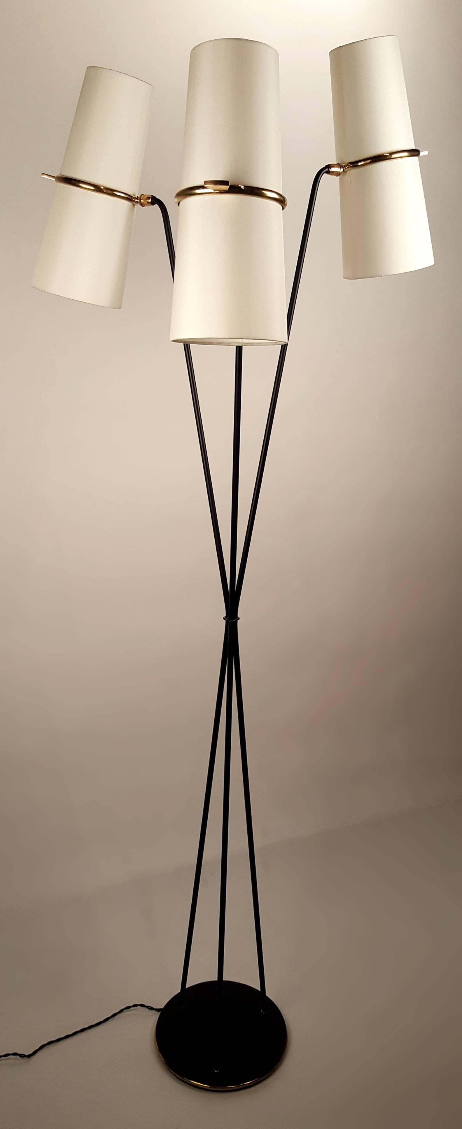 Mid-Century Modern Elegant French Modernist Three-Arm Floor Lamp By Maison Lunel