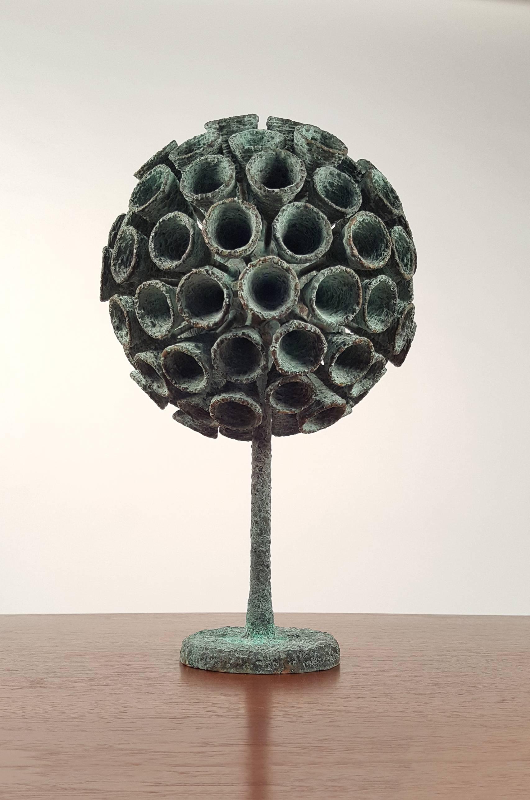 20th century design is proud to present this remarkable hand welded bronze Blooming Plant Form Sculpture with a Verdigris patina created by contemporary sculptor Douglas Ihlenfeld. This is a one of a kind work of art from the creator's studio in
